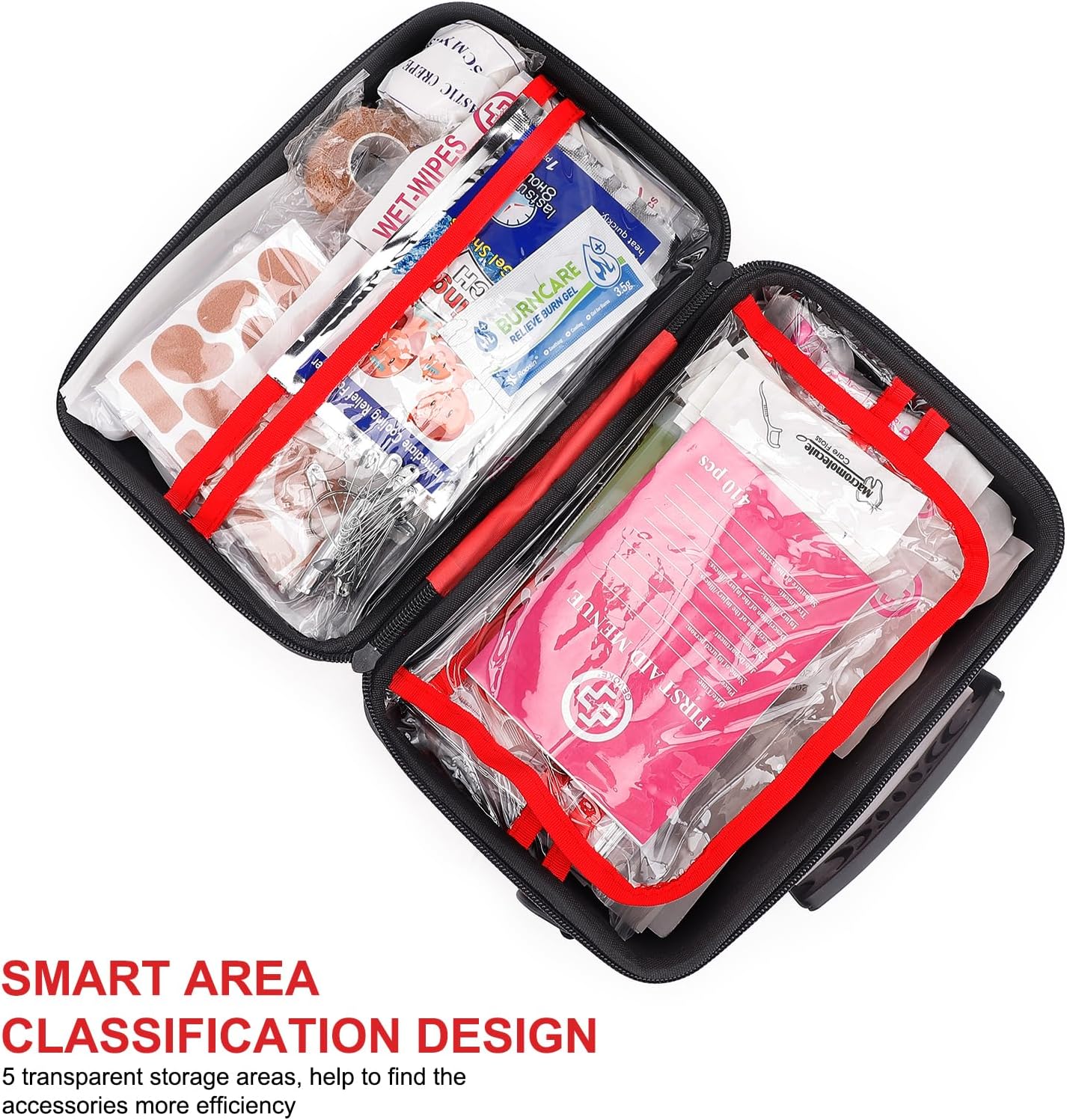 Gevoke 410 Piece Waterproof Hard Shell First Aid Kit for Home, Car, Travel, Camping, Truck, Hiking, Sports, Office, Vehicle & Outdoor Emergencies - Emergency Medical Kits (Red)