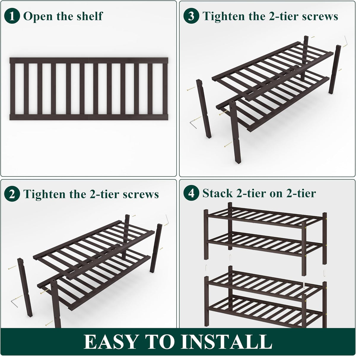 Smiry Bamboo Shoe Rack, 12 Vertical Slats, 4 Tier - 26.8" Wide, Brown