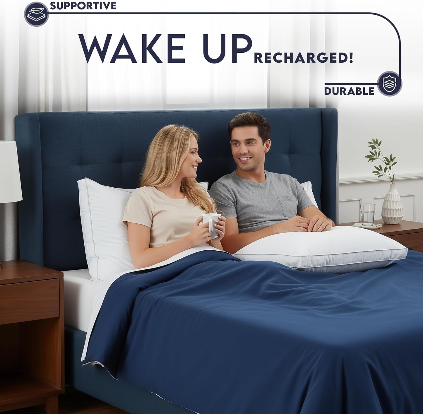 Utopia Bedding Down Alternative Bed Pillows for Sleeping Queen Size (White), Set of 2, Soft & Fluffy Pillow with Cooling, Hotel Quality, Gusseted Pillow for Back, Stomach or Side Sleepers