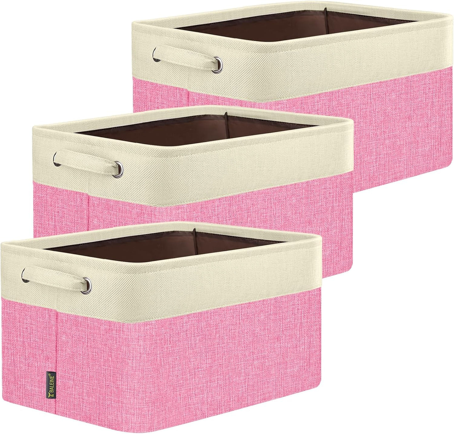 BALEINE 3 Pack Fabric Closet Storage Bins for Shelves, Linen Closet Organizers and Storage, Decorative Baskets for Organizing, Shelf, Clothes, Home, Office (Pink, 17''x13''x10.5'')