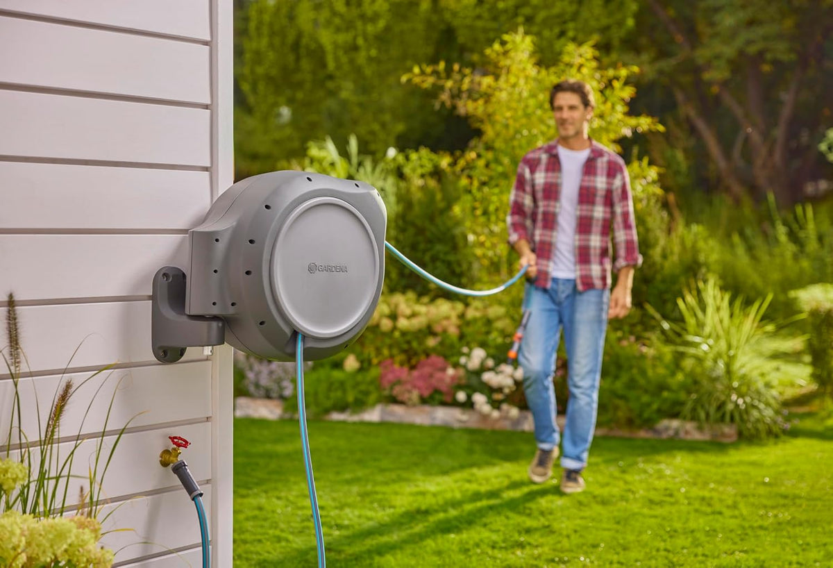 GARDENA Retractable Garden Hose Reel, 50 ft, 180 Degree Wall Mount - 20500