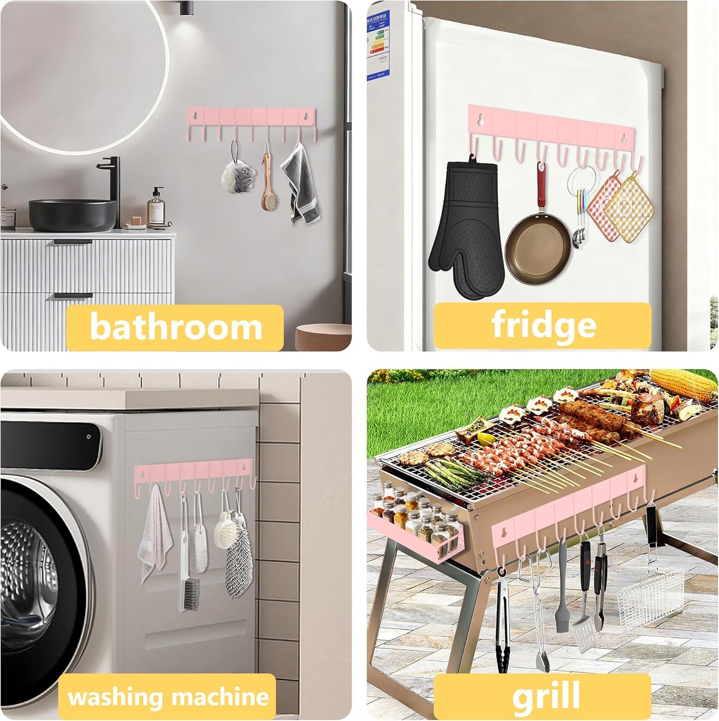 SMRCAD Magnetic Spice Rack Organizer for Fridge Seasoning Organizer for Kitchen storage with Screw Magnetic Shelf with Hook for Refrigerator and Oven (4pack1hook-Pink)