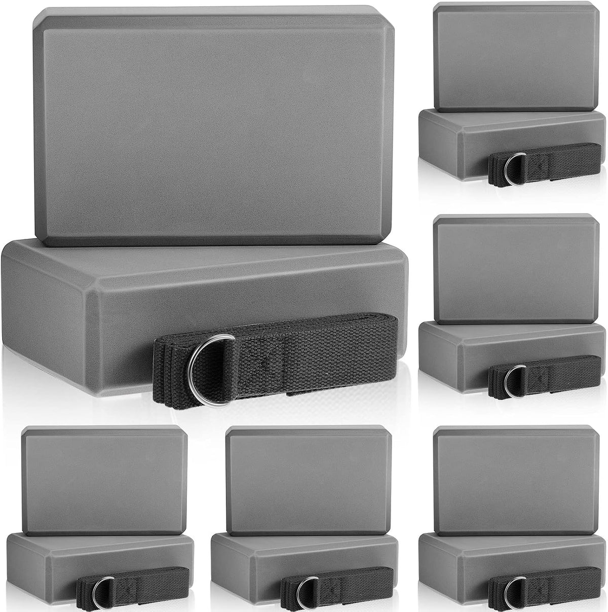 Meooeck 18 Pcs Yoga Blocks and Strap Set Include 12 EVA Foam Yoga Blocks Bulk 9"x6"x3" with 6 Adjustable 8 ft Straps D Ring Non Slip Props for Stretching Pilates Workout Studio Home Gym
