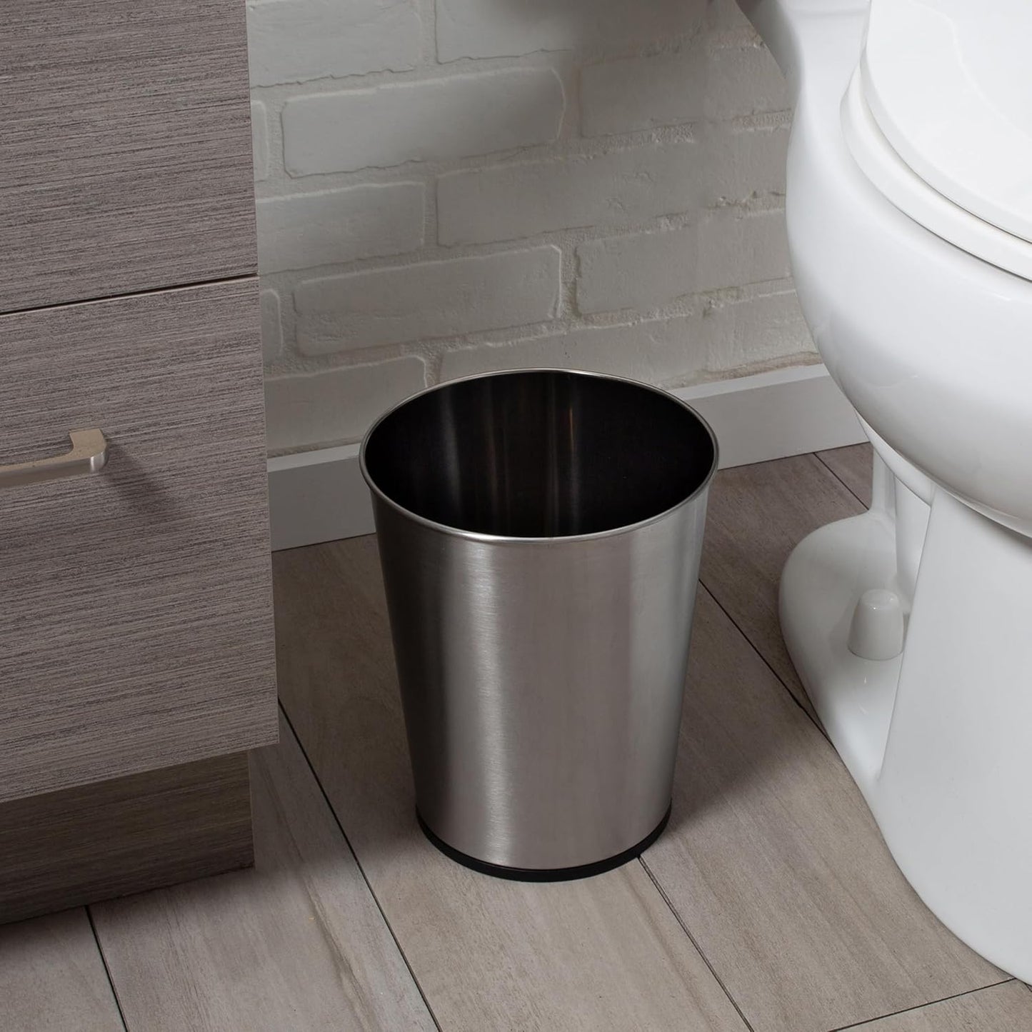 Bath Bliss 5 Liter Small Wastebasket, Stainless Steel | Compact Round Open Top Trash Can | Durable Bathroom Bedroom Dorm Office Garbage Bin | Stylish Space-Saving Waste Disposal Container
