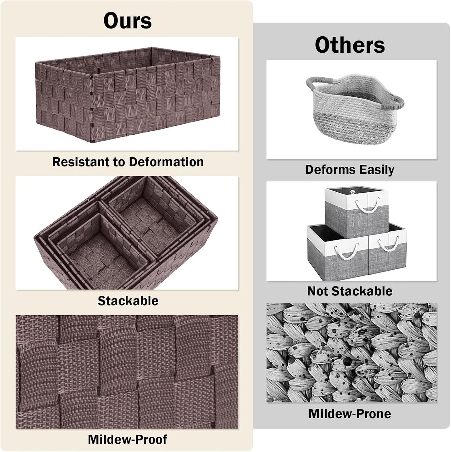 Storage Baskets: 6 Pack Stackable Woven Storage Bins, Brown