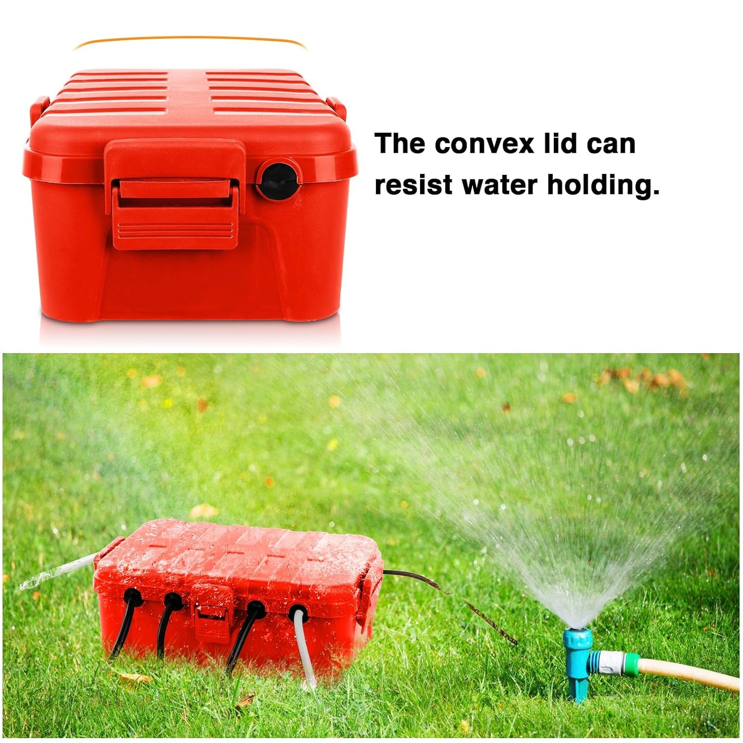 Flemoon Large Outdoor Electrical Box, Waterproof Extension Cord Cover | Inner Size 12 x 7.4 x 3.9 Inch, 6 Cable Entry Ports, IP54 Weatherproof Connection Box for Outlet, Timer, Holiday Light, Red
