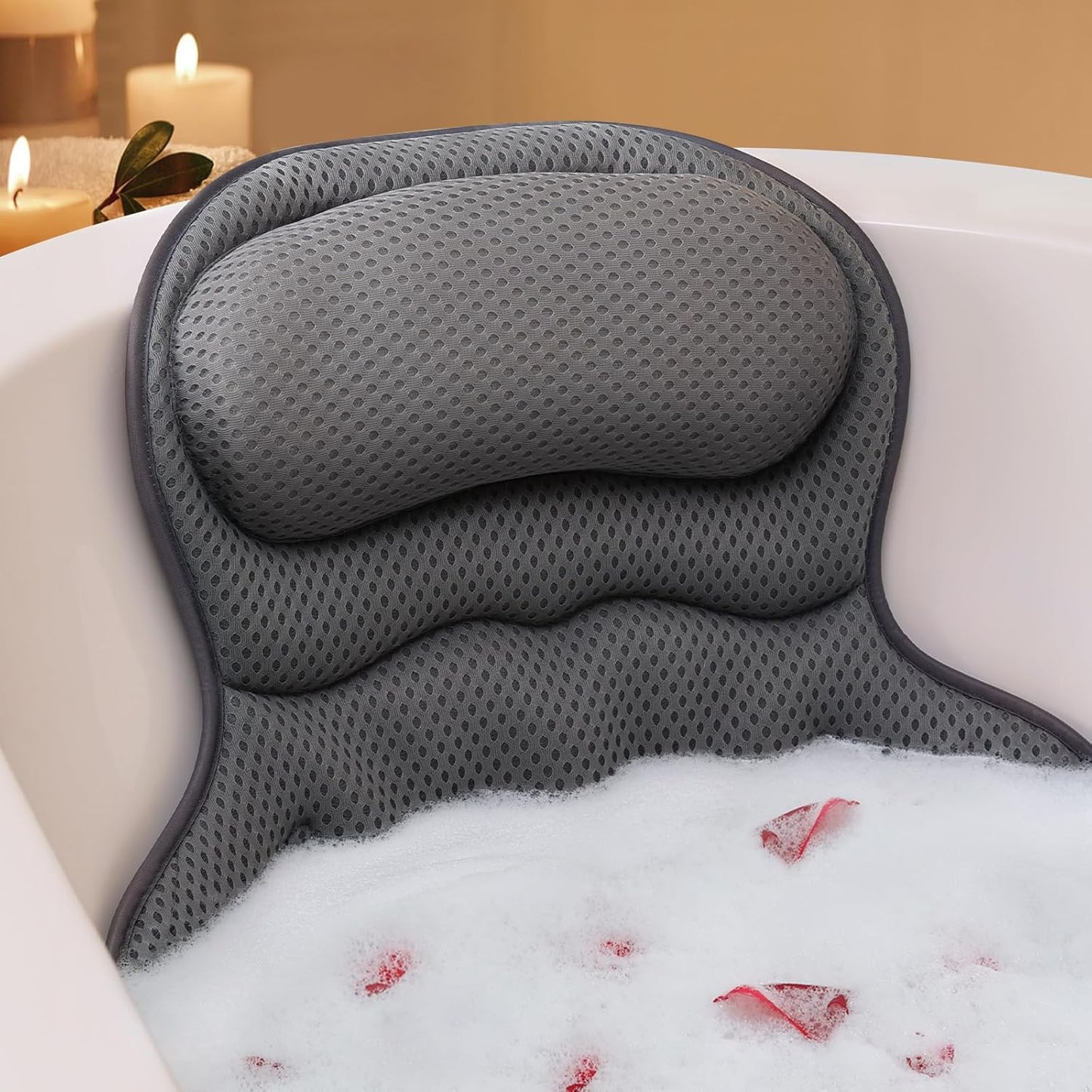 Bath Pillow Bathtub Pillow, Luxury Bath Pillows for Tub Neck and Back Support, Bath Tub Pillow Headrest with Soft 4D Mesh Fabric and Non-Slip Suction Cups, Relaxing Bath Accessories Spa Gifts