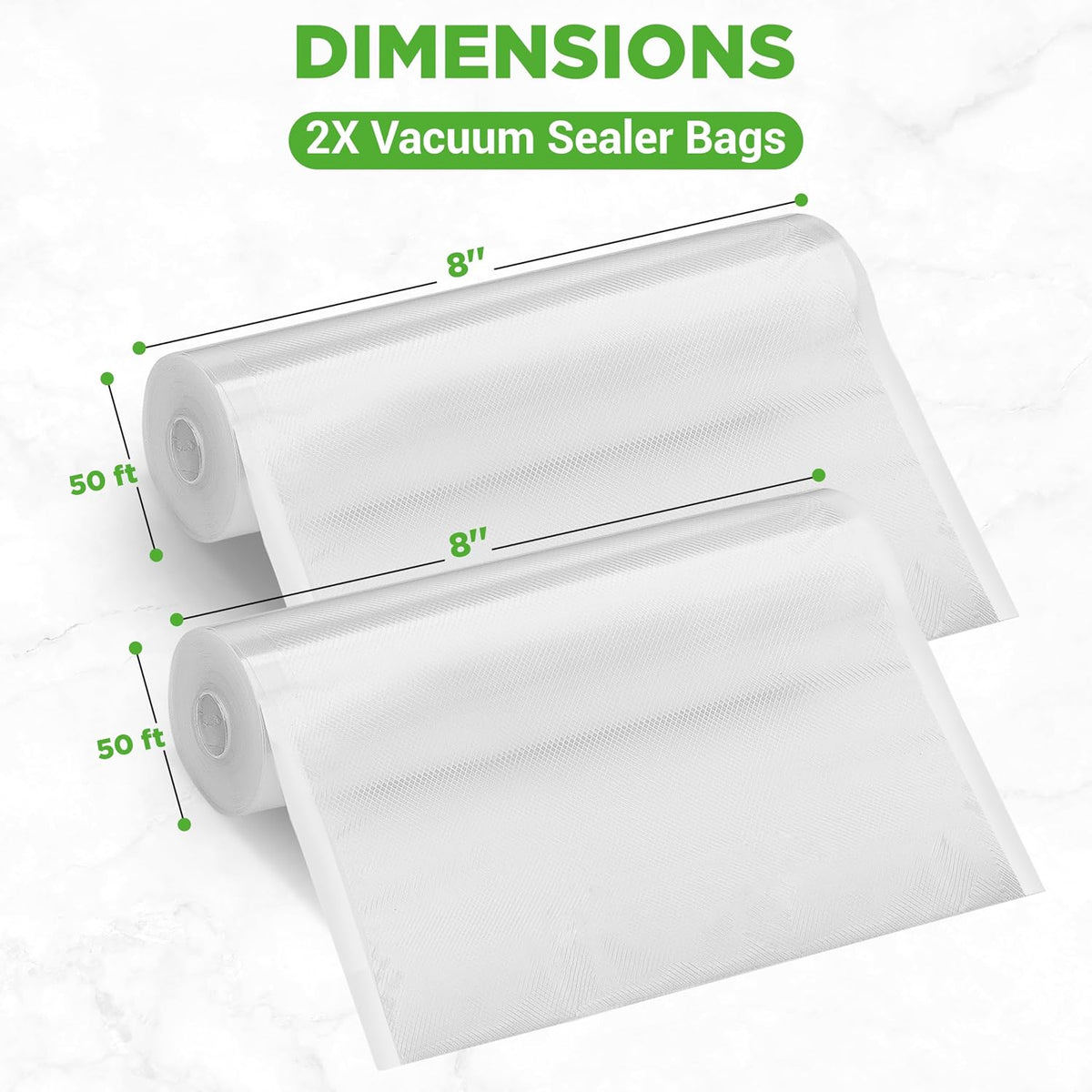 NutriChef Vacuum Sealer Bags 8x50 Rolls 2 pack Compatible with All Brands, Commercial Grade, Heavy Duty, Great for vac storage, Meal Prep or Sous Vide