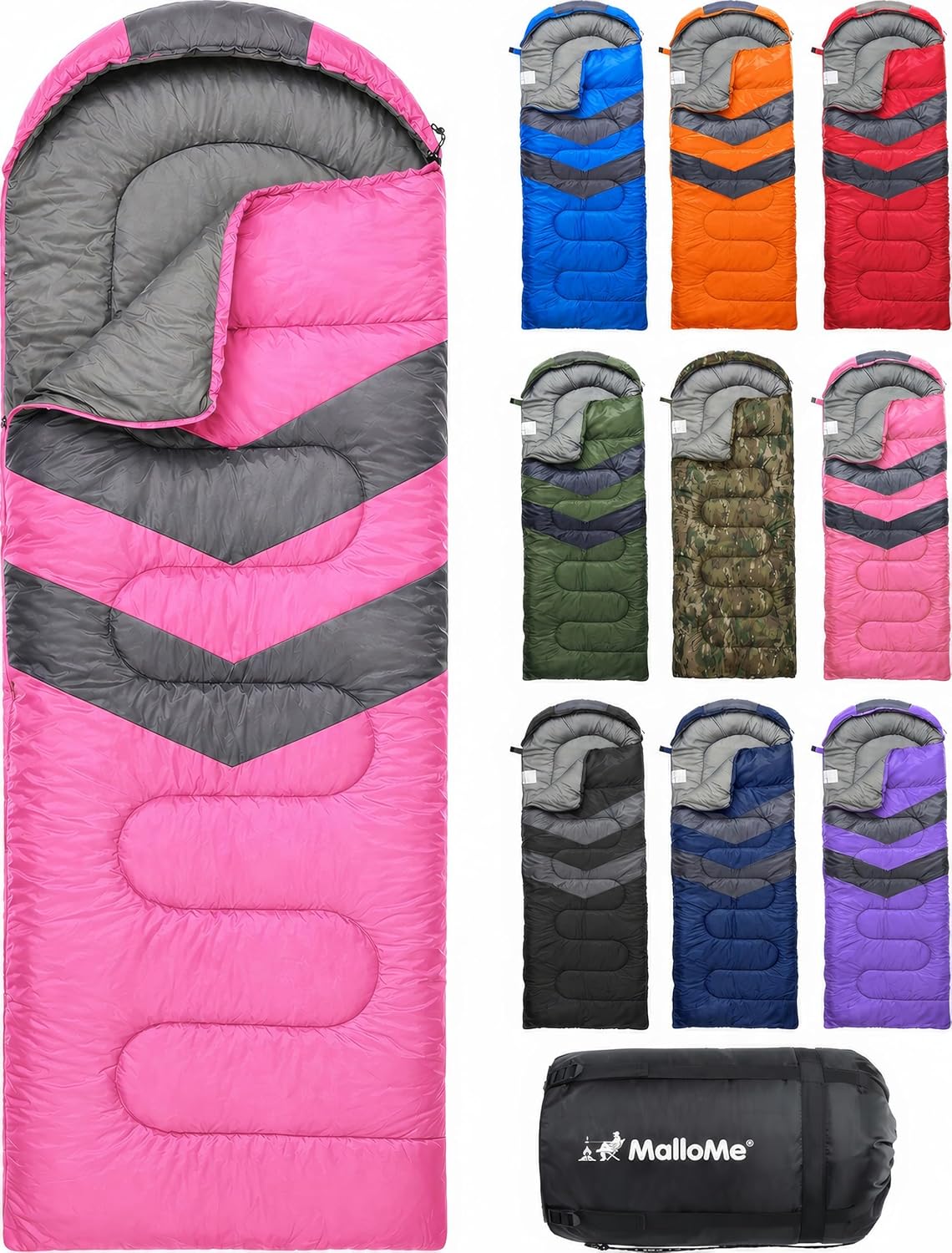 MalloMe Sleeping Bags for Adults Cold Weather & Warm - Backpacking Camping Sleeping Bag for Kids 10-12, Girls, Boys - Lightweight Compact Camping Essentials Gear Accessories Hiking Sleep Must Haves