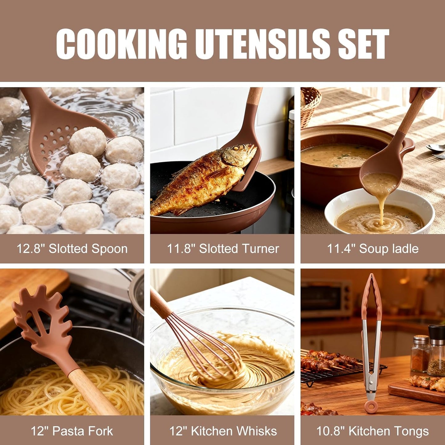 RAXCO Utensil Sets,18-Piece Silicone Cooking Utensils and Kitchen Accessories with Holder,Mousse