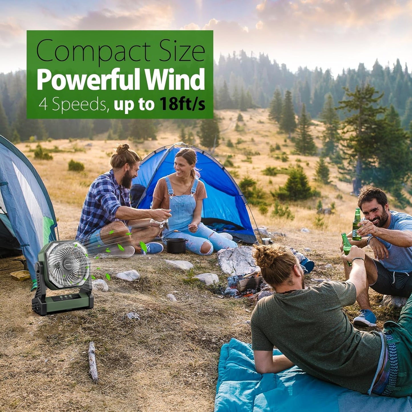 20000mAh Battery Powered Camping Fan, 58Hrs Rechargeable Portable Fan, 400LM Light, 360° Hook, Whisper Quiet Battery Operated Fan for Outdoor Car Travel Gear Essentials Power Outages Co-brand AMACOOL
