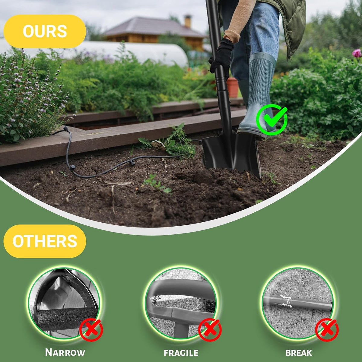 Small Square Point Garden Metal Shovels, 43.3" Long Handled Small Flat Head Garden Spade Shovel for Digging Planting Trenching Landscaping Outdoor Camping & Kids Sand Digging, Black
