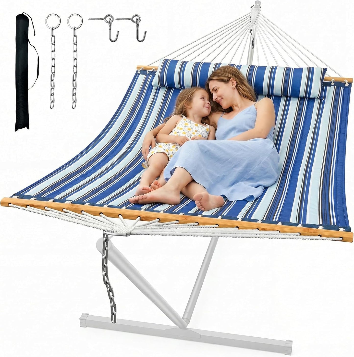 ANAGOO Double Quilted Outdoor Hammock for 2 Adults, 500lb Capacity Backyard & Camping Hammock with Pillow and Bamboo Spreader Bar, Fits 11–15ft Hammock Stands (Stand Not Included),Dark Gray