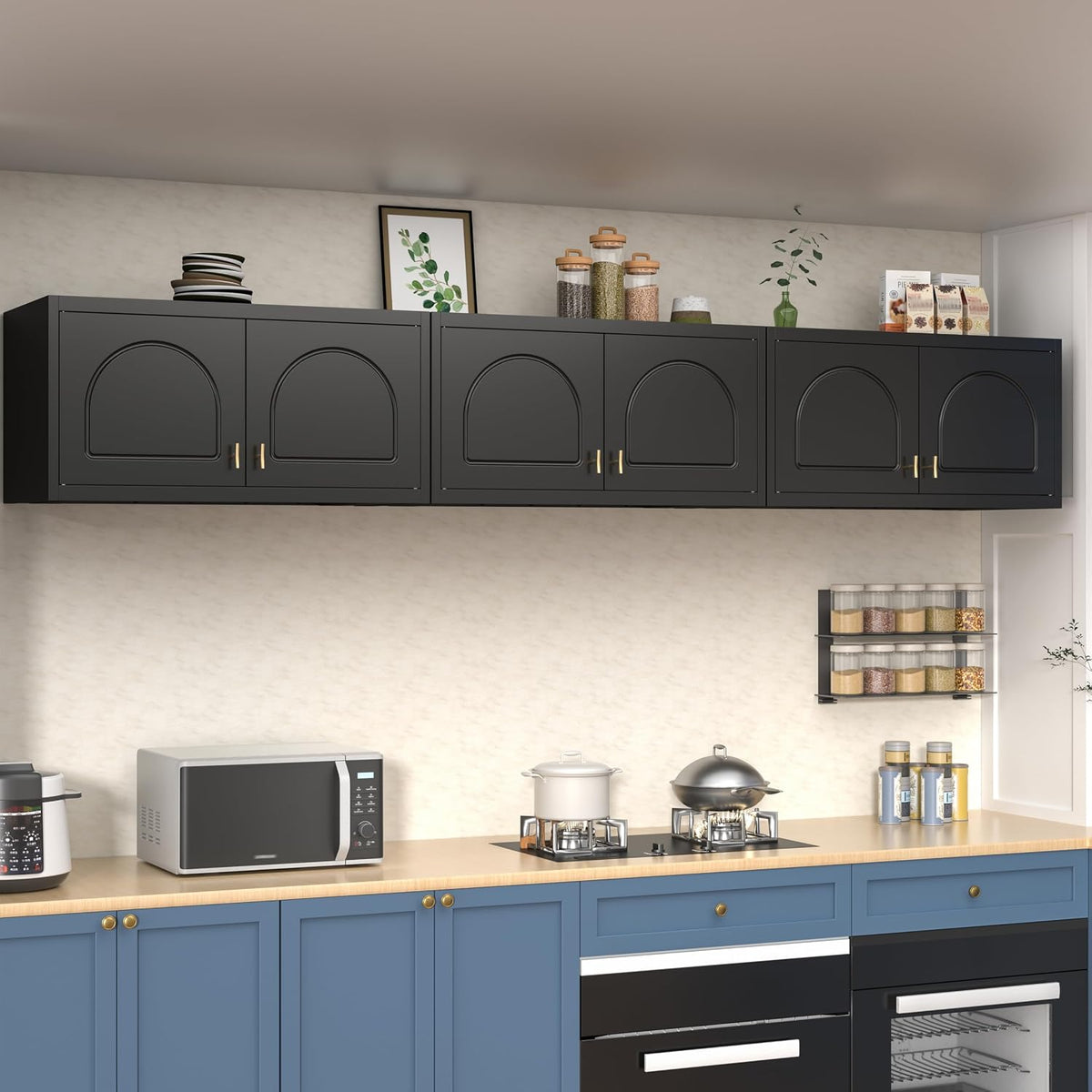 Polup Wall Cabinet with Doors, Small Hanging Cabinet for Kitchen Pantry | Metal Overhead Cabinet for Dining Room, Living Room, Bathroom, 16"D x 32"W x 15"H, Black, Assembly Required