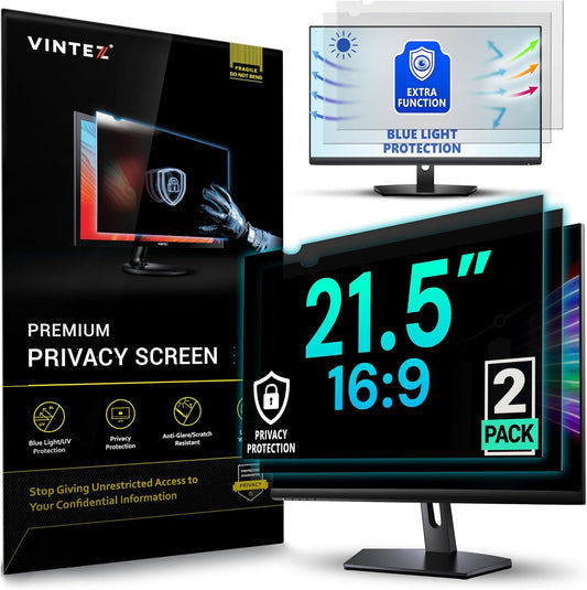 VINTEZ [2 Pack] 21.5 Inch 16:9 Privacy Screen for Computer Monitor and Laptop - Anti Glare Protector Film Blue Light Filter Eye Protection - Computer Screen Privacy Shield