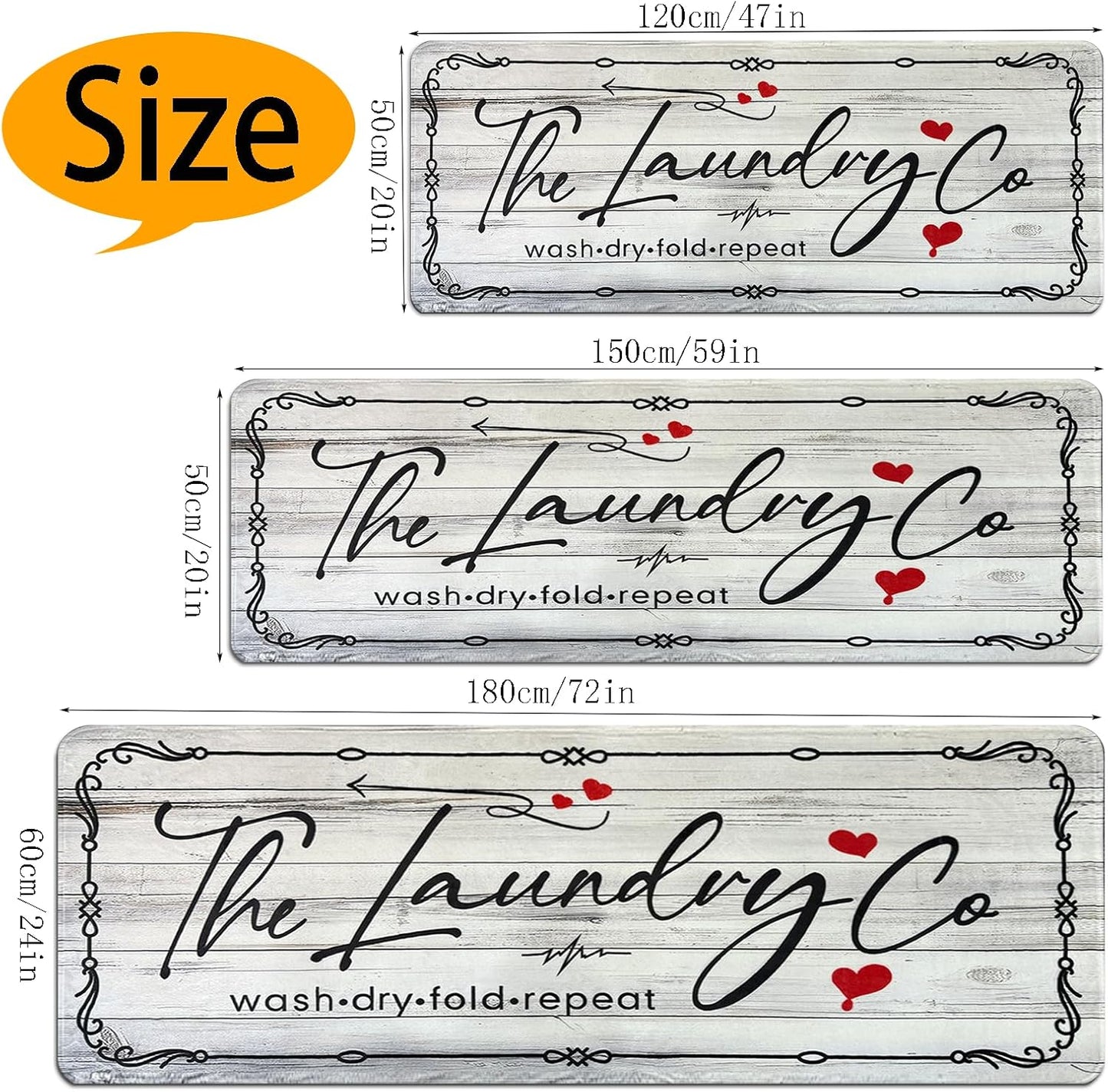 Laundry Room Rug Runner, 20"X47" Laundry Organization Waterproof Non Slip Mat Text Design Rug Machine Washable Large Bathroom Rugs Stylish Versatile Laundry Room Rugs Decor