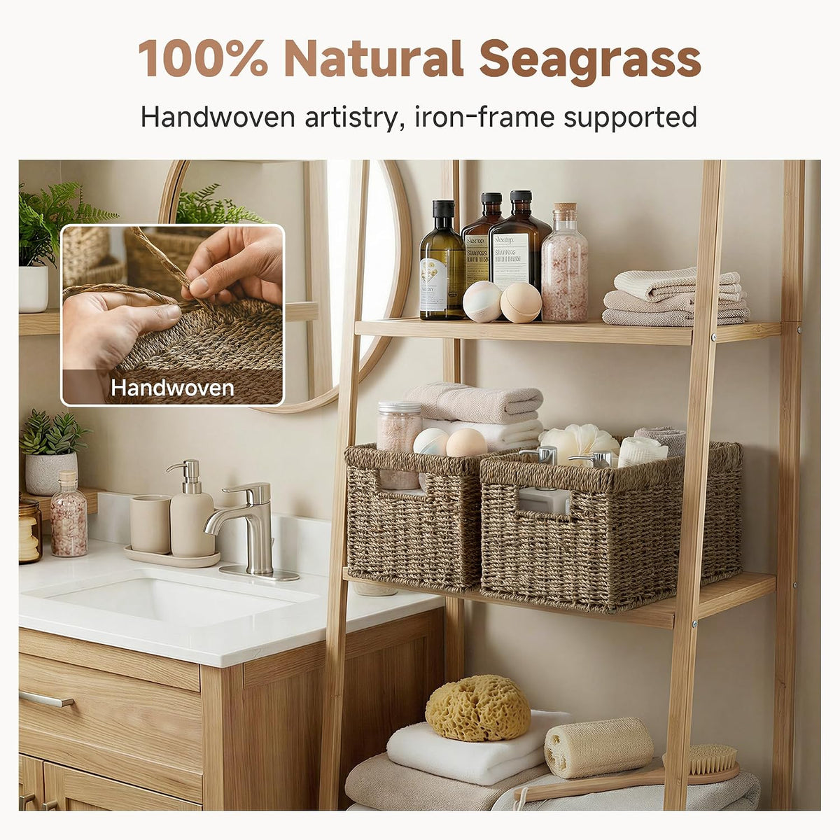 StorageWorks Wicker Baskets for Storage, Seagrass Storage Baskets, 2-Pack