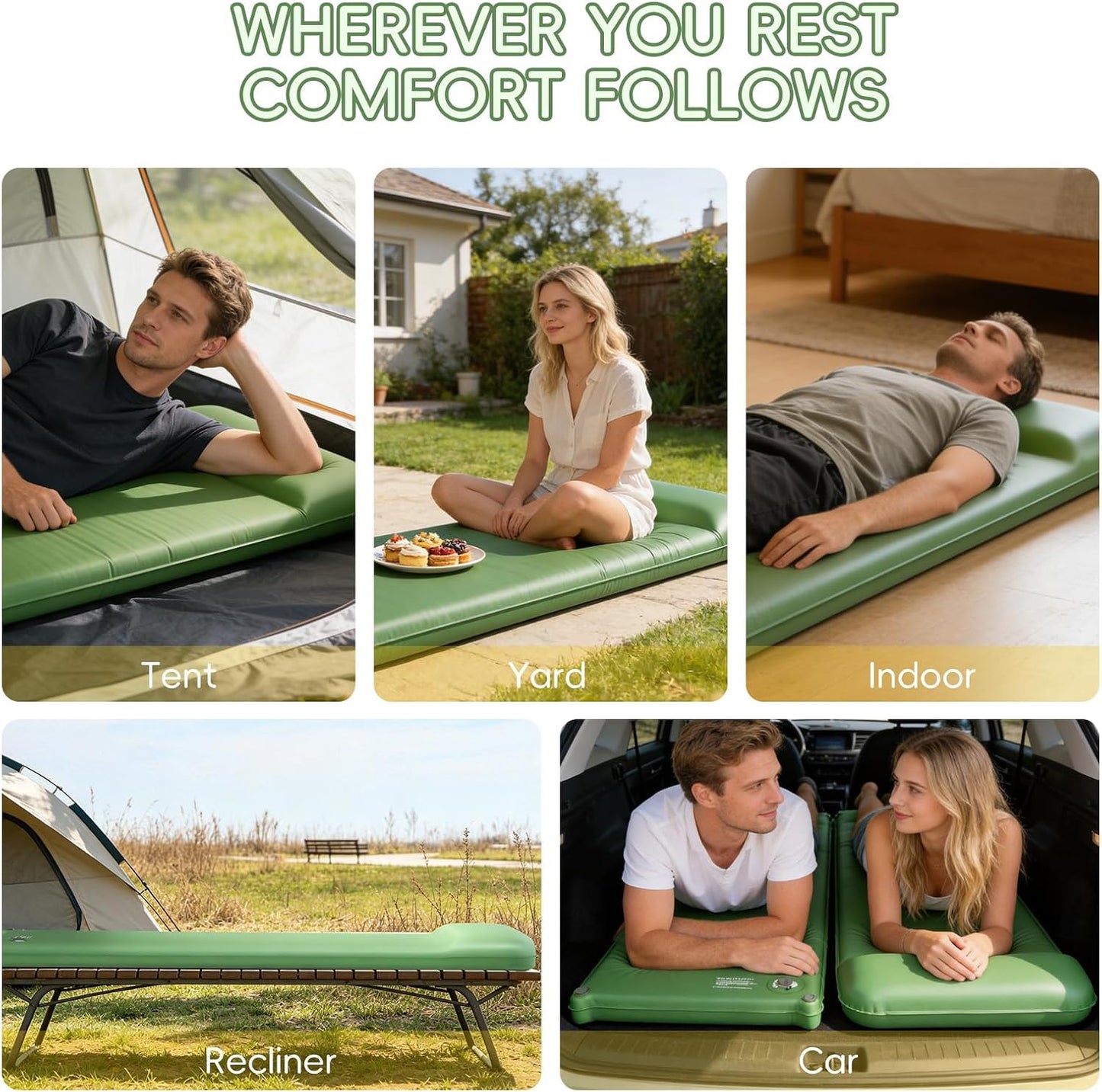 Memory Foam Camping Sleeping Pad, Foldable and Portable Self-Inflating Camping Mattress Pad, 9.5 R-Value Insulated & Quiet Sleeping Mat with Pillow, Compact for Backpacking Hiking Car Traveling Tent