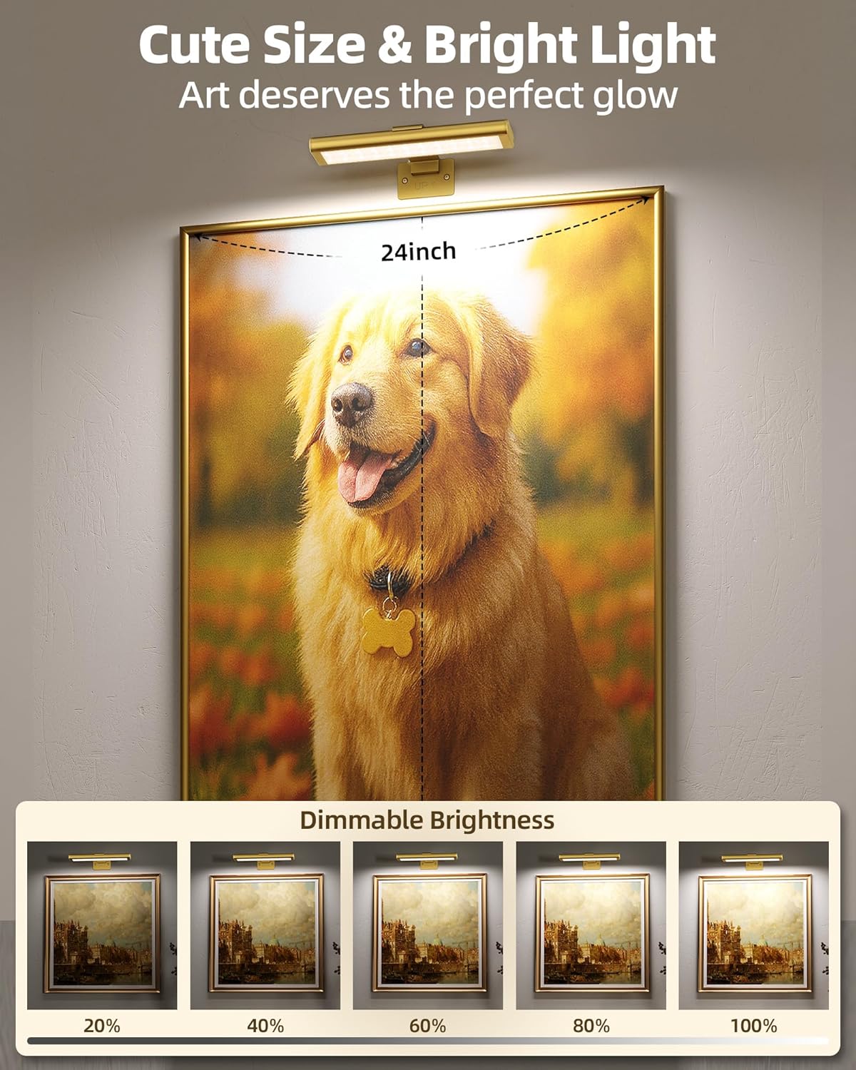 EZVALO Picture Light for Wall, Rechargeable 2400mAh Battery Lights Wireless with IR Remote, 3 Color & Dimmable Magnetic 7.87'' LED Lights Display for Painting, Living Room, Gallery, Bedroom(Gold-3P)