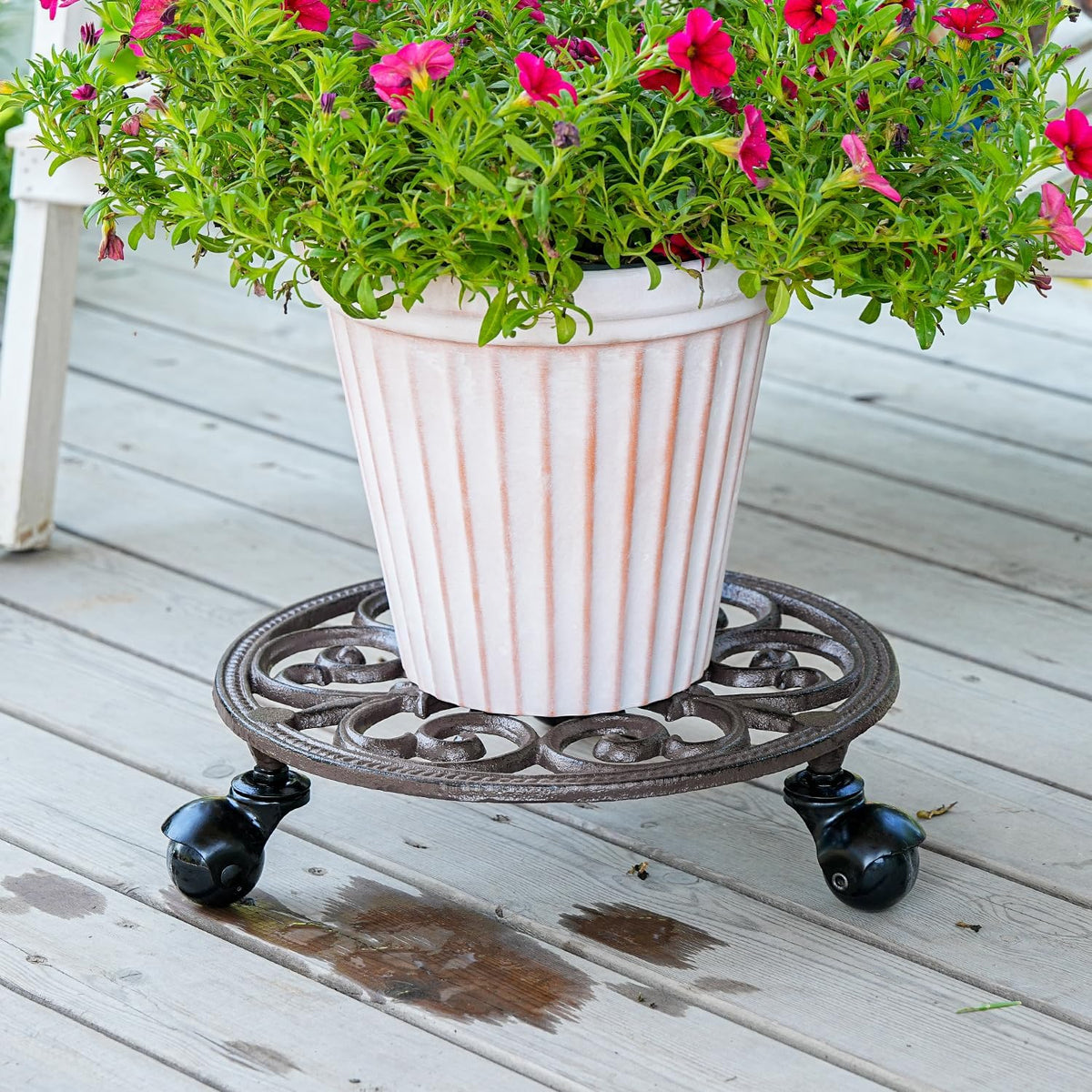 Sungmor Heavy Duty Cast Iron Plant Caddy,11" Round Potted Plant Stand Flower Pot Rack on 3 Solid Wheels,Indoor Outdoor Planter Holder Trolley Casters Rolling Tray