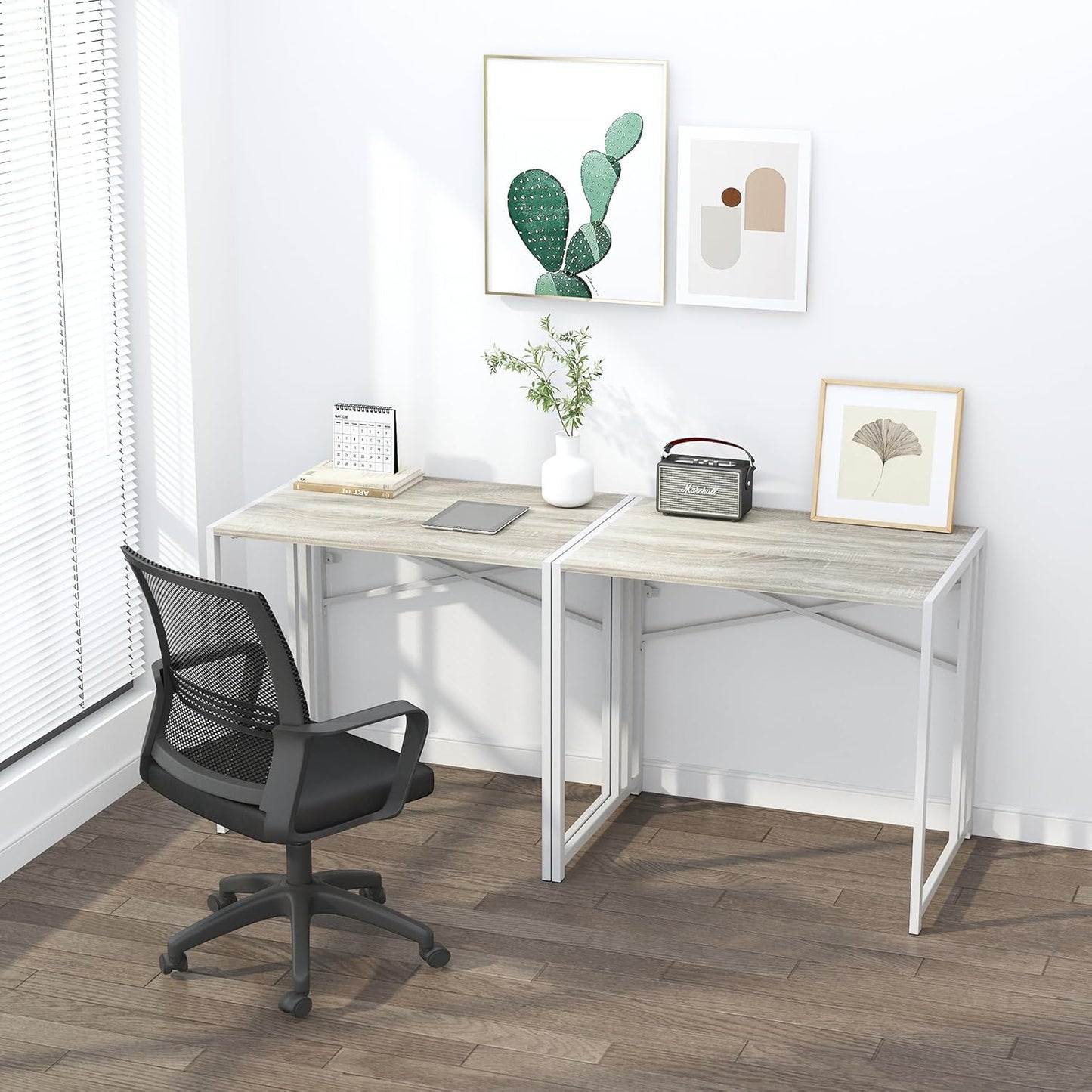 Lutown-Teen Small Folding Desk 32 inch, No Assembly Required Small Office Desk, Writing Gaming Computer Camping Desk, Beige
