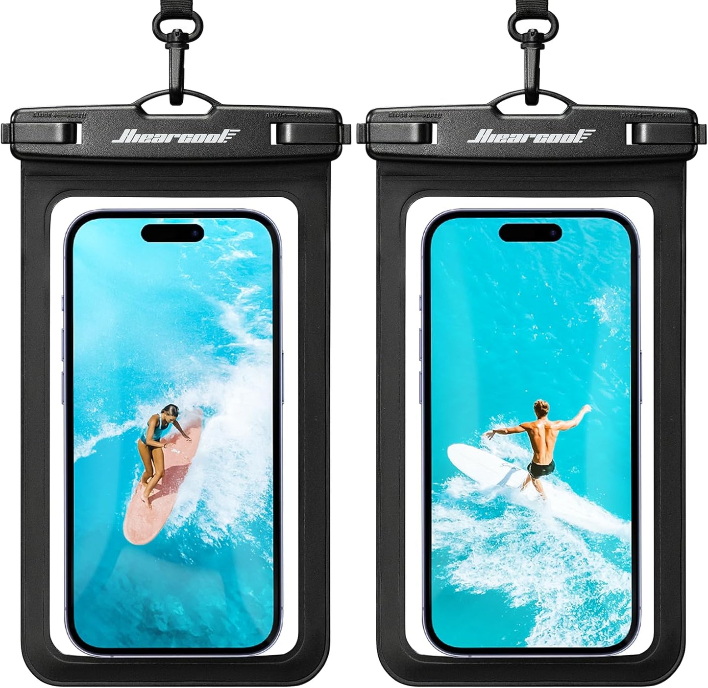 Hiearcool Waterproof Phone Pouch,Underwater Phone Cases Compatible for iPhone 17 16 15 14 13 Pro Max,Waterproof Dry Bag for Cruise Travel Essentials Phone Water Protector Pouch-Black&Bright Red-2Pack