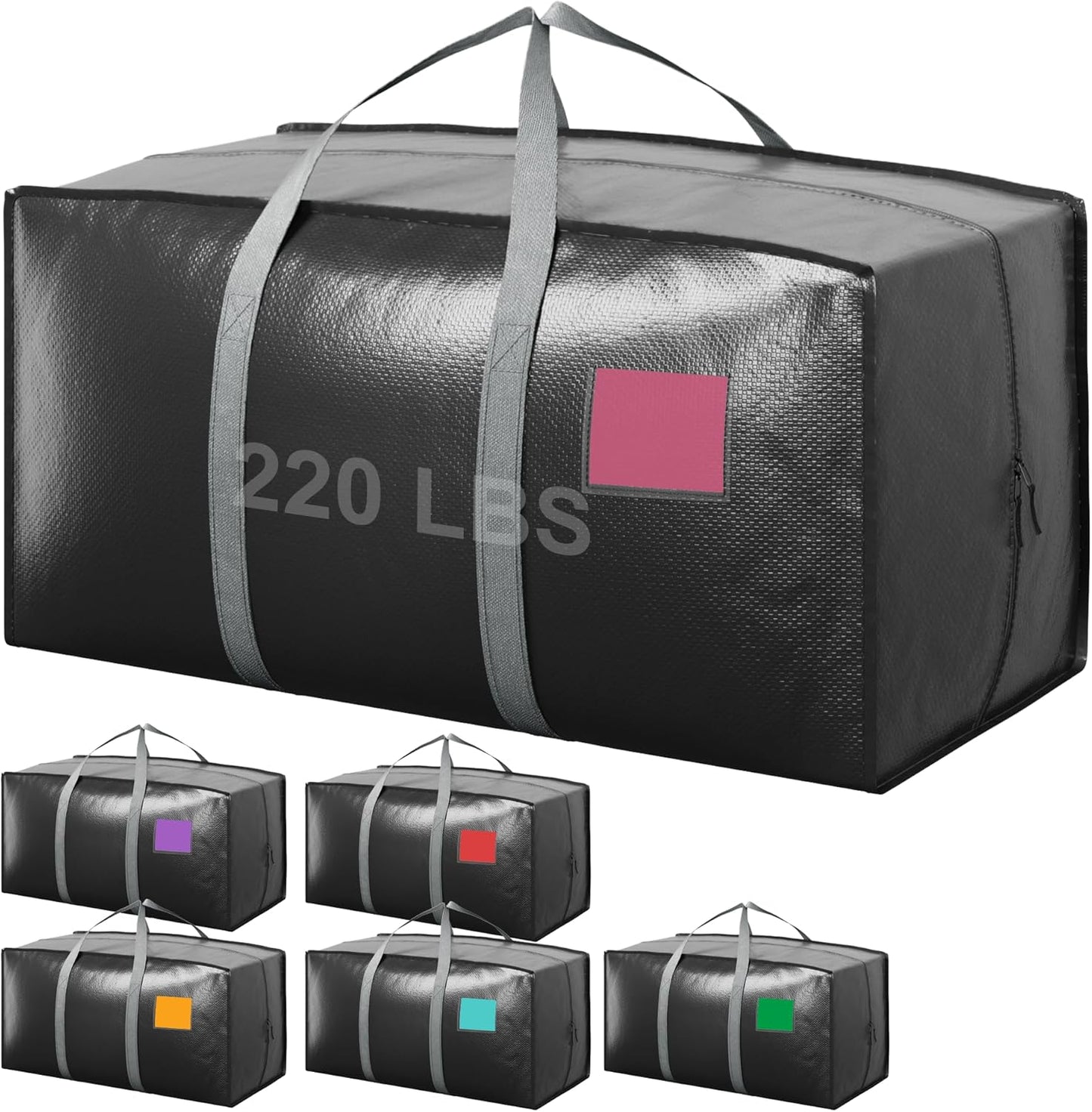 6 Pack Moving Bags with Full-Open Side Zipper, Extra Large 93L Heavy Duty Waterproof Foldable Storage Totes for College Dorm, Moving & Home Organization Gray