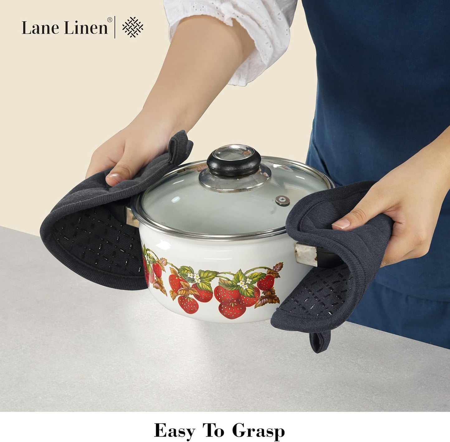 LANE LINEN 16-Piece Kitchen Towels & Dishcloths Set – Heat Resistant Silicone Oven Mitts, Pot Holder & Absorbent Terry Dish Towels – Black
