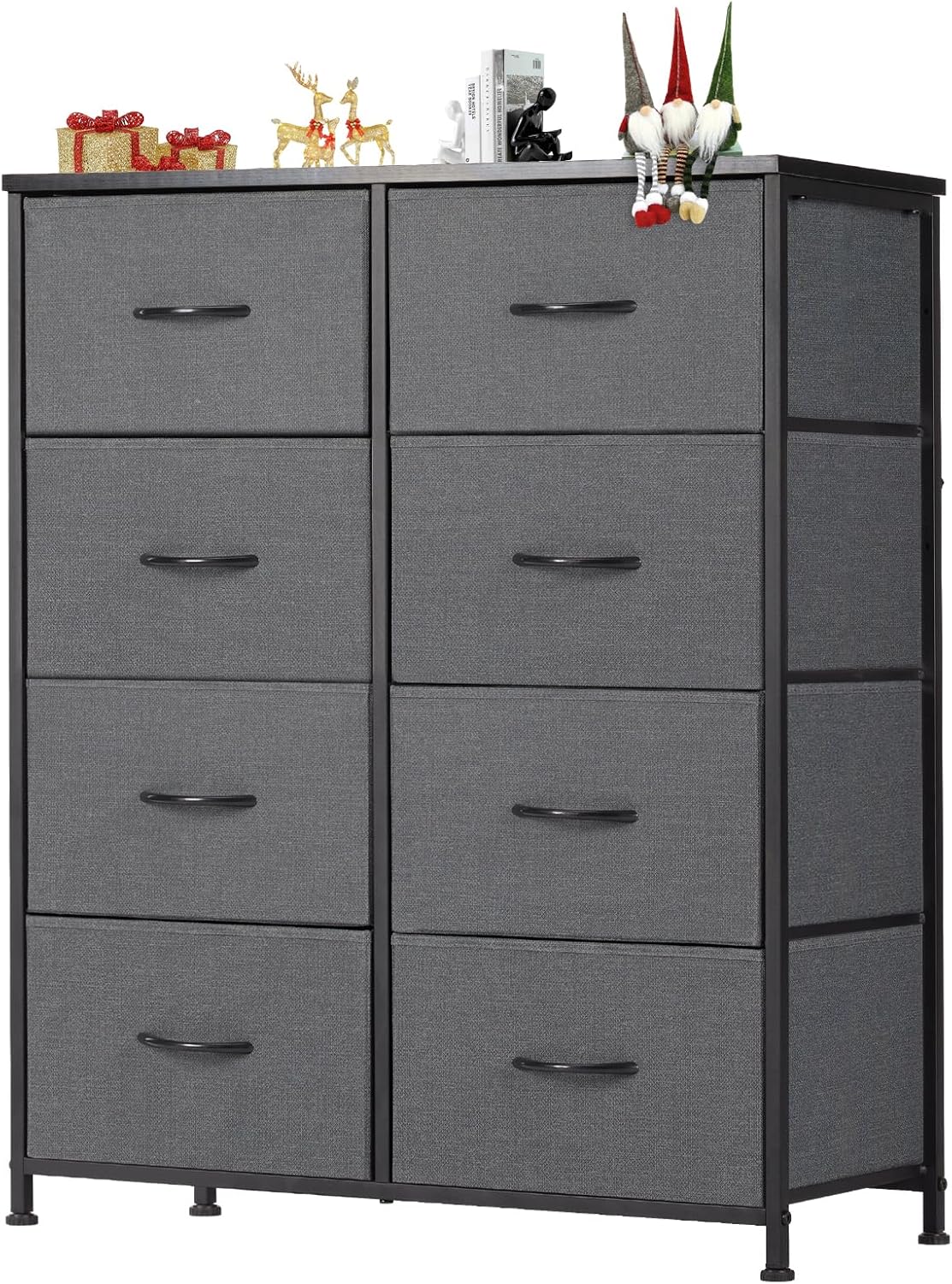 DUMOS TV Stand, Dresser with 5 Fabric Storage Drawers, Media Console Featuring Open Shelf for TV, Compact Entertainment Unit for Bedroom, Living Space, or Dorm Organization, Grey