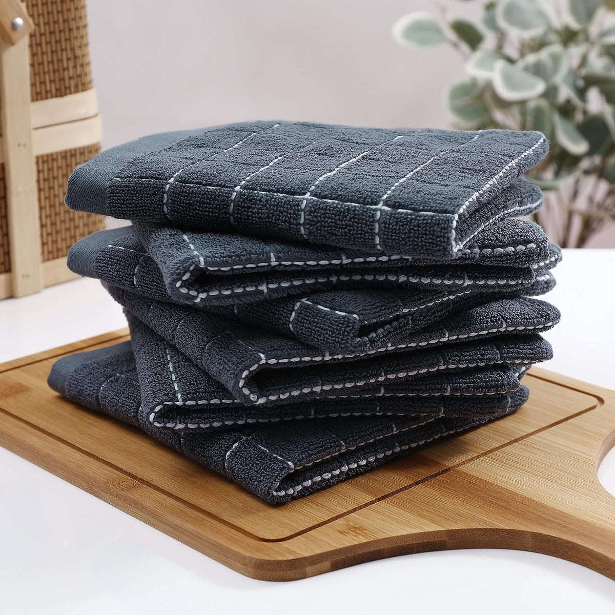 Homaxy 100% Cotton Terry Kitchen Dish Cloths, 12 Pack, Dark Grey