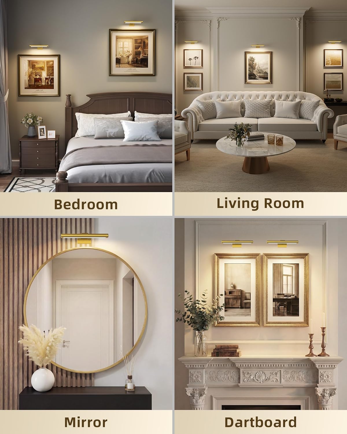 EZVALO Picture Light for Wall, Rechargeable 2400mAh Battery Lights Wireless with IR Remote, 3 Color & Dimmable Magnetic 7.87'' LED Lights Display for Painting, Living Room, Gallery, Bedroom(Gold-3P)