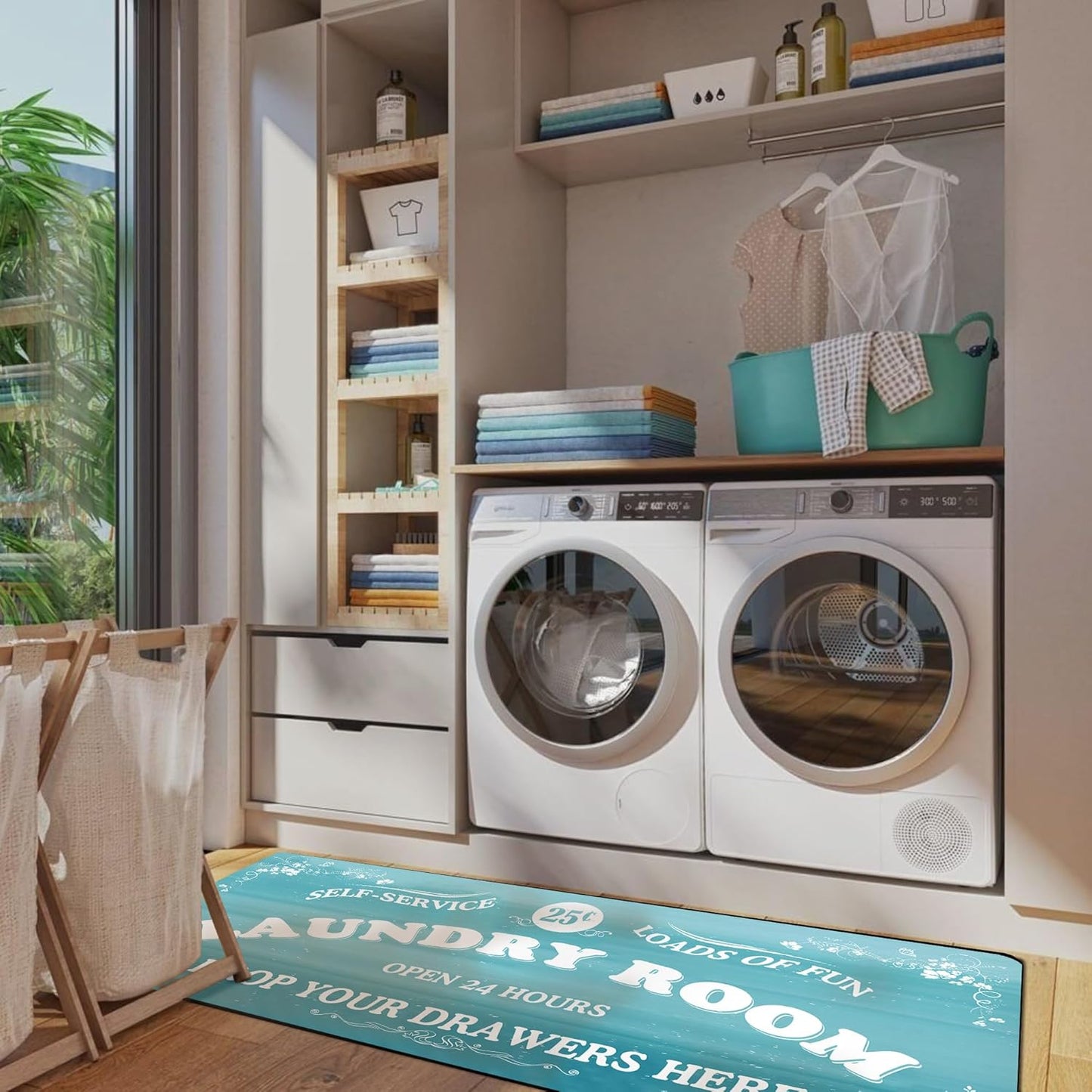 Zoke Laundry Room Rug Runner Stylish Non-Slip Laundry Room Mat 20"x47", Versatile, Waterproof Runner for Laundry, Kitchen, and Bathroom, Mudroom Decor and Farmhouse Charm