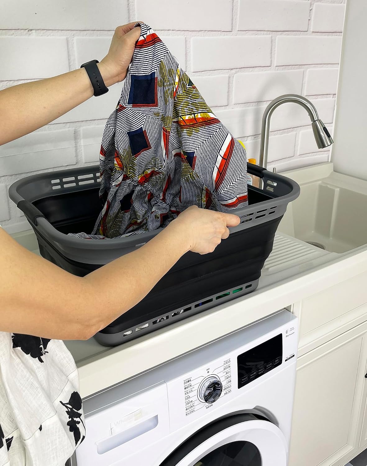 SAMMART 42L (11 Gallons) Collapsible Plastic Laundry Basket - Foldable Pop Up Storage Container/Organizer - Portable Washing Tub - Space Saving Hamper/Basket [BPA Free] (Grey/Black)