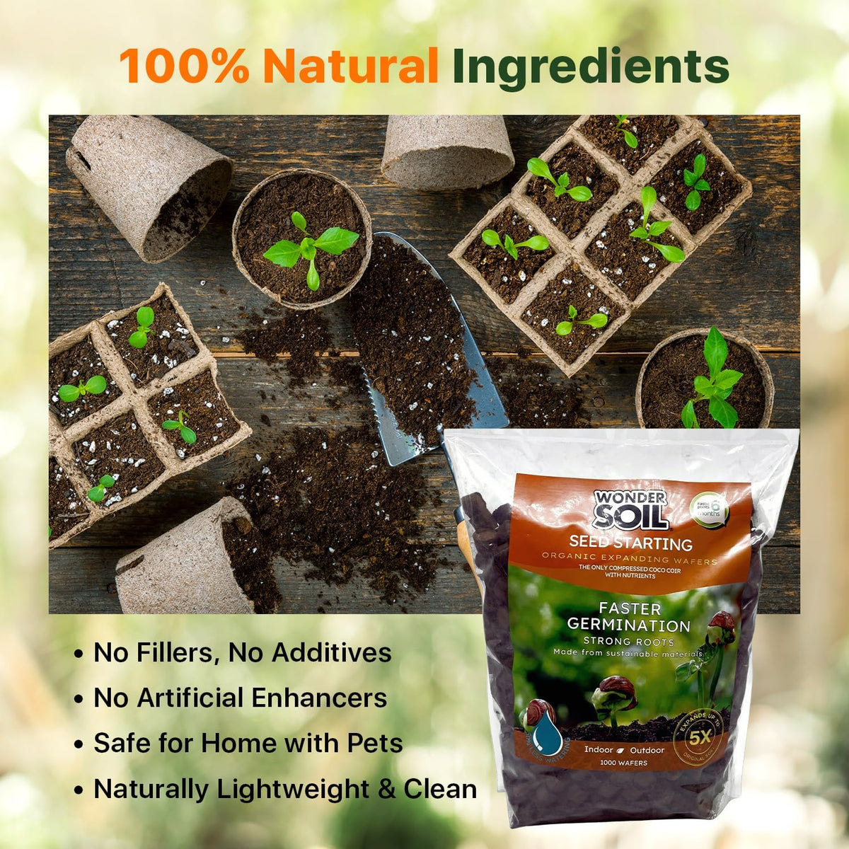 WONDER SOIL | 250 Organic Seed Starter Pellets | Ready to Plant Seed Starting Soil Loaded with Pre-Mixed Nutrients | Fast Germination | Indoor or Outdoor | 250 Count