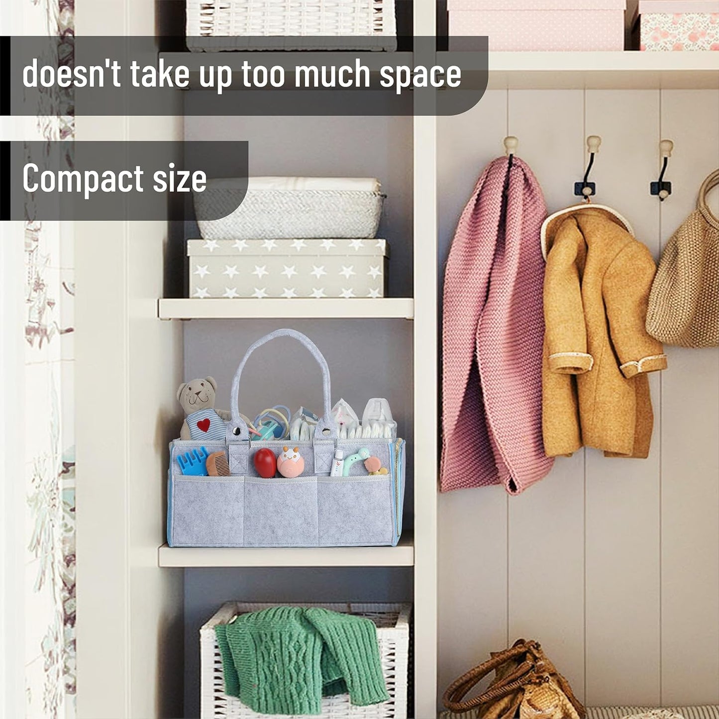 Mr. Pen- Baby Diaper Caddy Organizer, Gray, Blue Inside, Nursery Storage Bin and Car Organizer for Diapers and Baby Wipes