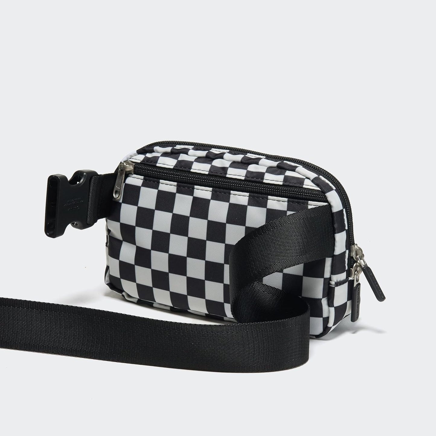 Pander Two Way Zipper Fanny Pack Nylon Everywhere Belt Bag for Women, Water Repellent Waist Packs, Crossbody Bags with Adjustable Strap (Checkered Black)