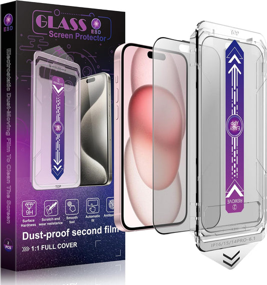 2 Pack Matte Screen Protector for iPhone 16 and 14 Pro 6.1-Inch Auto Dust Removal, No Bubbles, Tempered Glass Film, Easy Installation