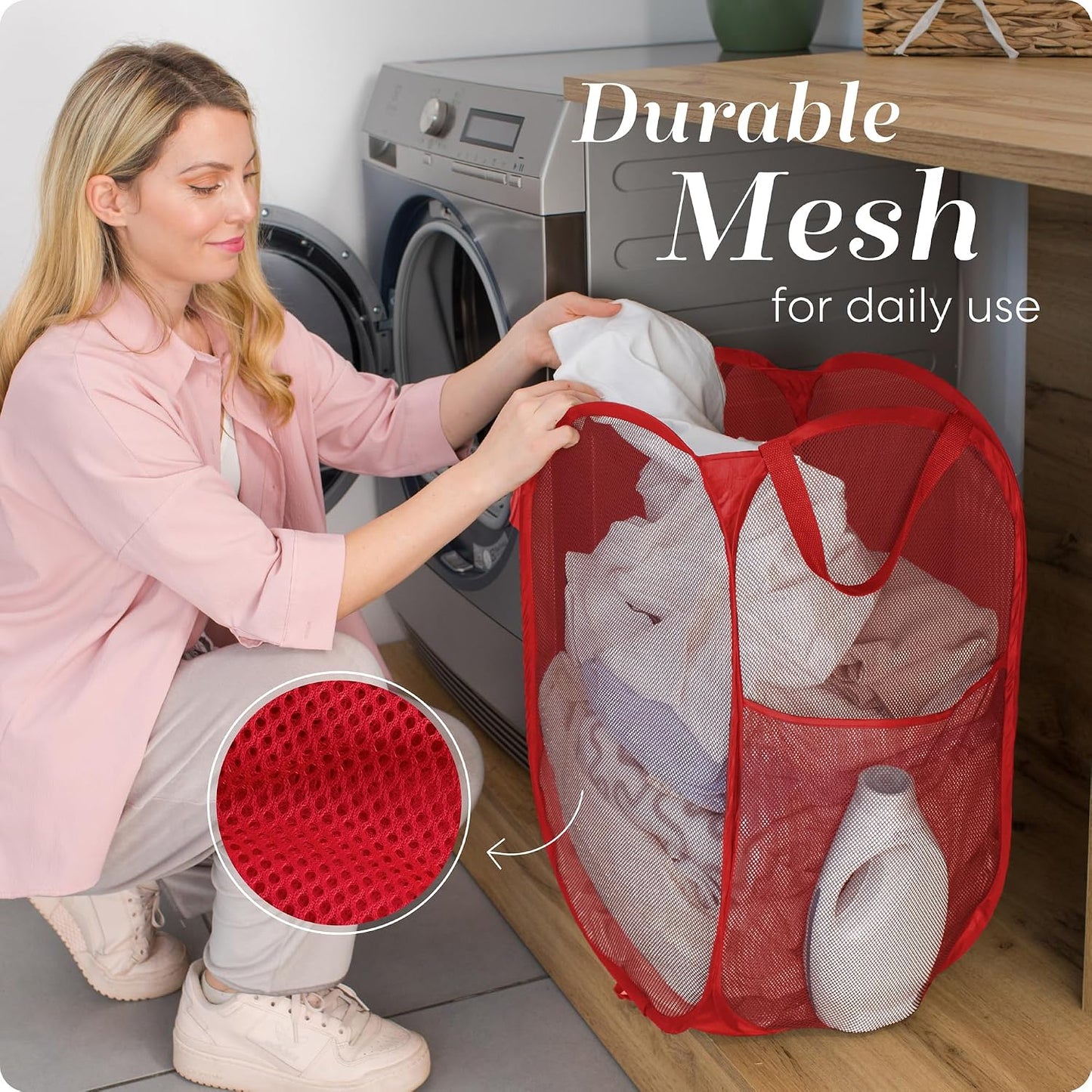 Handy Laundry Mesh Pop-Up Laundry Hamper, Collapsible Basket 2-Pack
