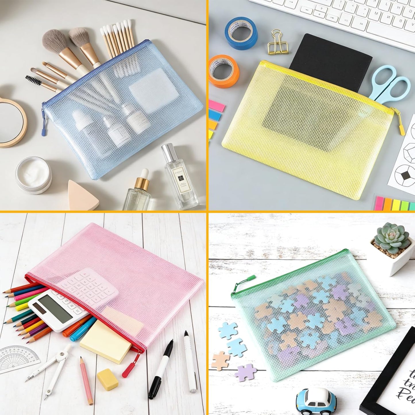 YOPCDJ 24pcs Mesh Zipper Pouch Bags A4 Zipper Bags for Classroom Organization, Waterproof Document Zipper Pouches for Cosmetics, Travel Storage File Bags for Office Supplie