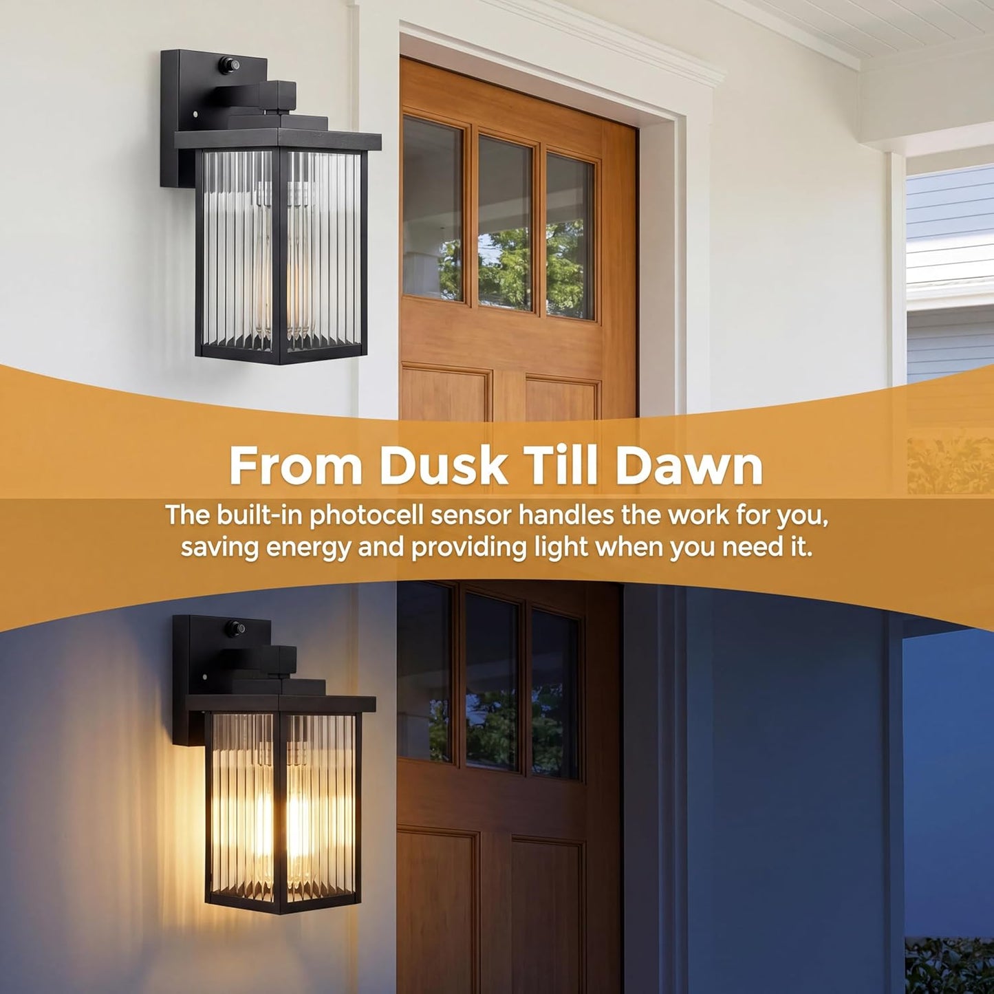 Dusk to Dawn Outdoor Wall Light Fixture, Waterproof Exterior Porch Light with Tempered Glass, Wall Lantern for House Front Door Garage Patio