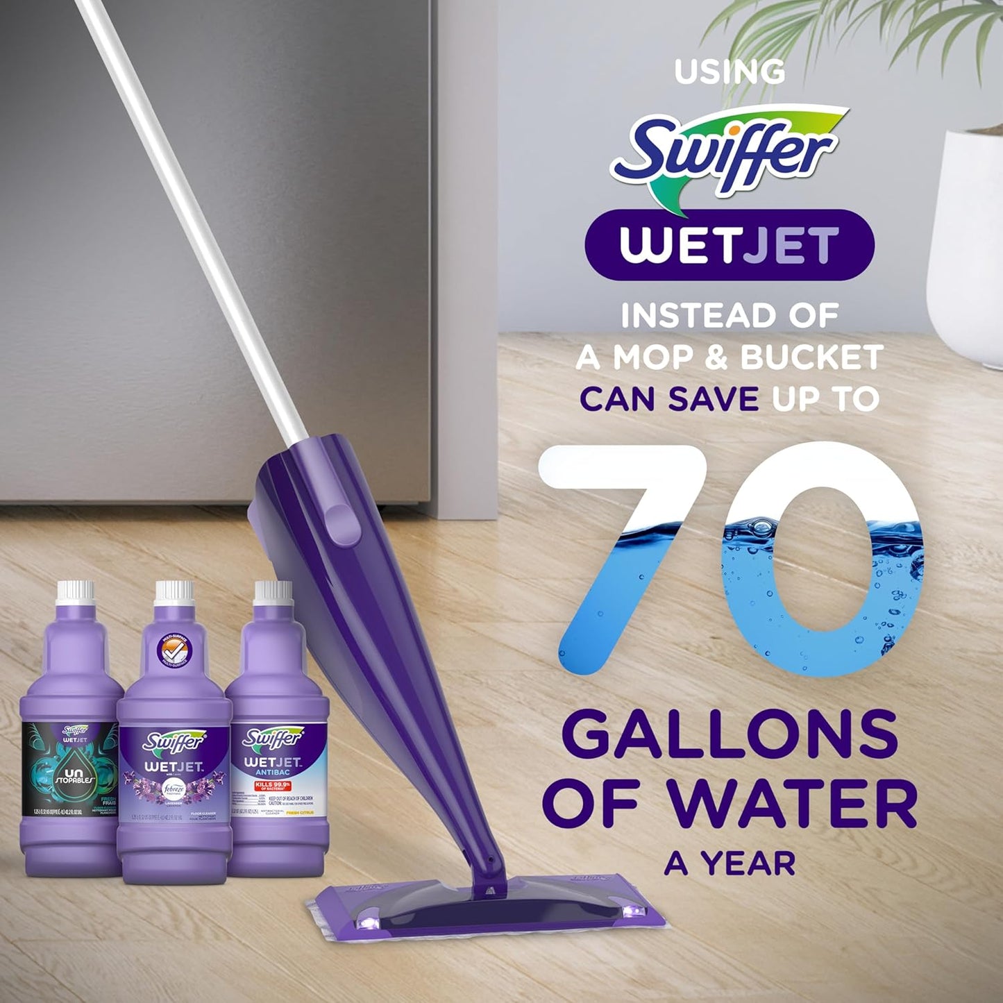 Swiffer WetJet Multi-Purpose and Hardwood Liquid Floor Cleaner Solution Refill, with Gain Scent, 42.2 fl oz each, (Pack of 2)