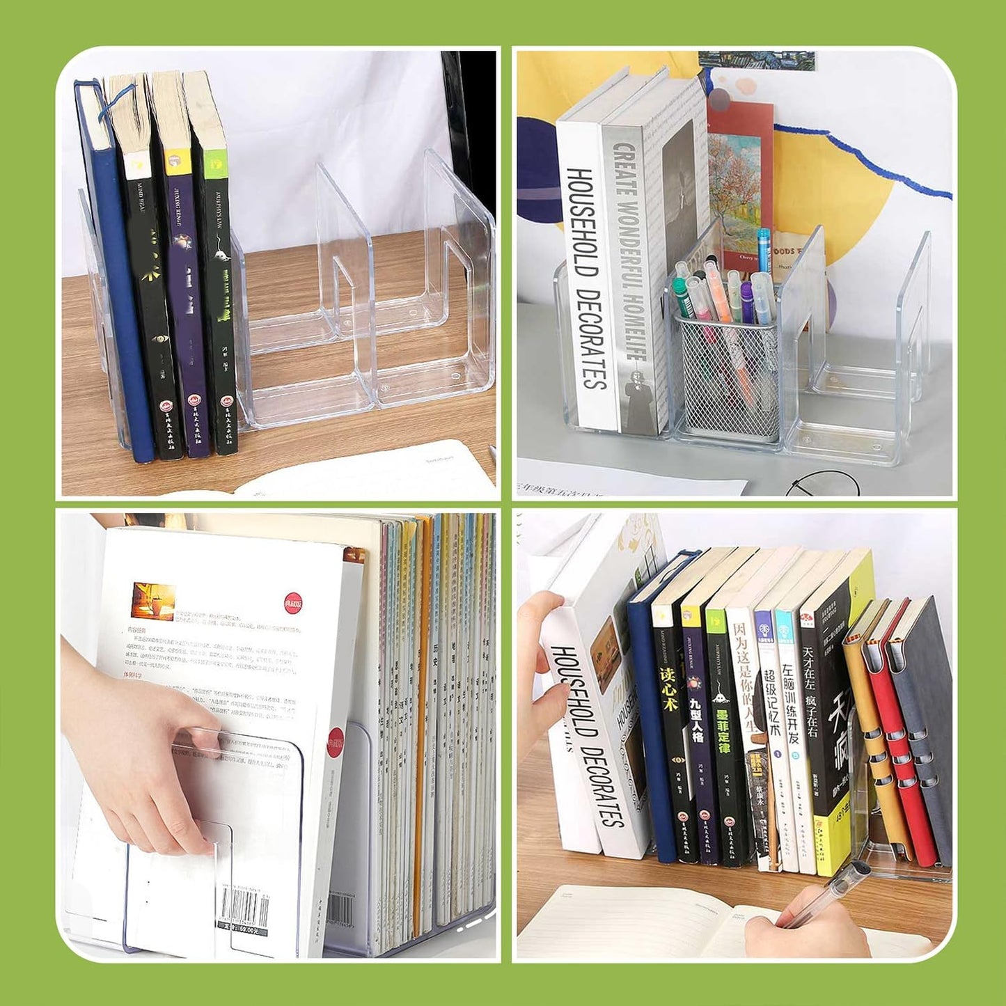 2 Pcs Purse Organizer for Closet, Acrylic Clear Purse Storage Organizers, Closet Organizers and Storage Purse Handbag Divider Holder, 4 Sections Purse Organizers Dividers in Bedroom Office (green)