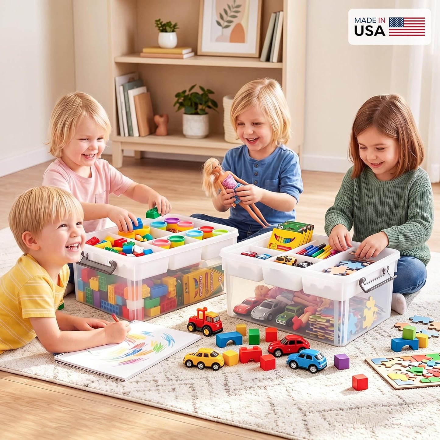 Citylife 17 QT Plastic Storage Box with Removable Tray Craft Organizers and Storage Clear Storage Container for Organizing Bead, Tool, Sewing, Playdoh,Coloring Books