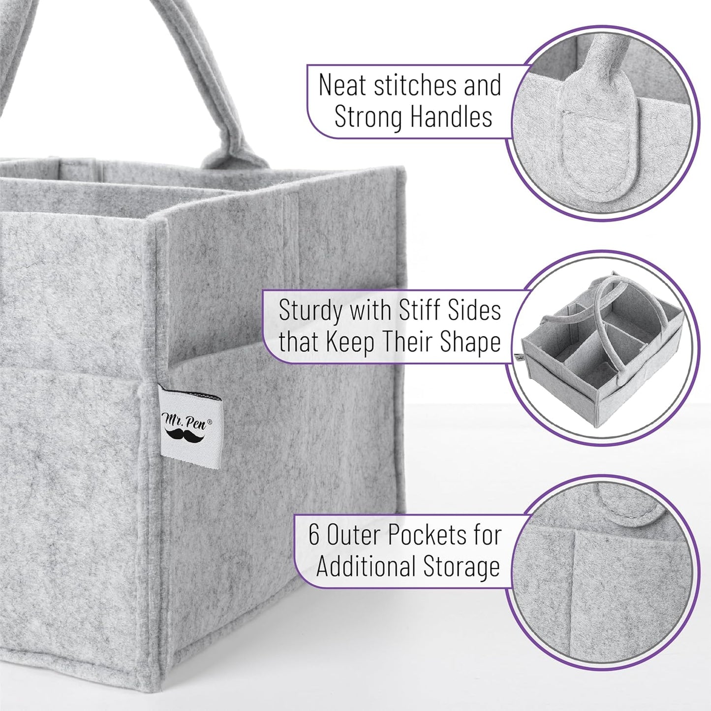 Mr. Pen- Baby Diaper Caddy Organizer, Gray, Medium, Nursery Storage Bin and Car Organizer for Diapers and Baby Wipes