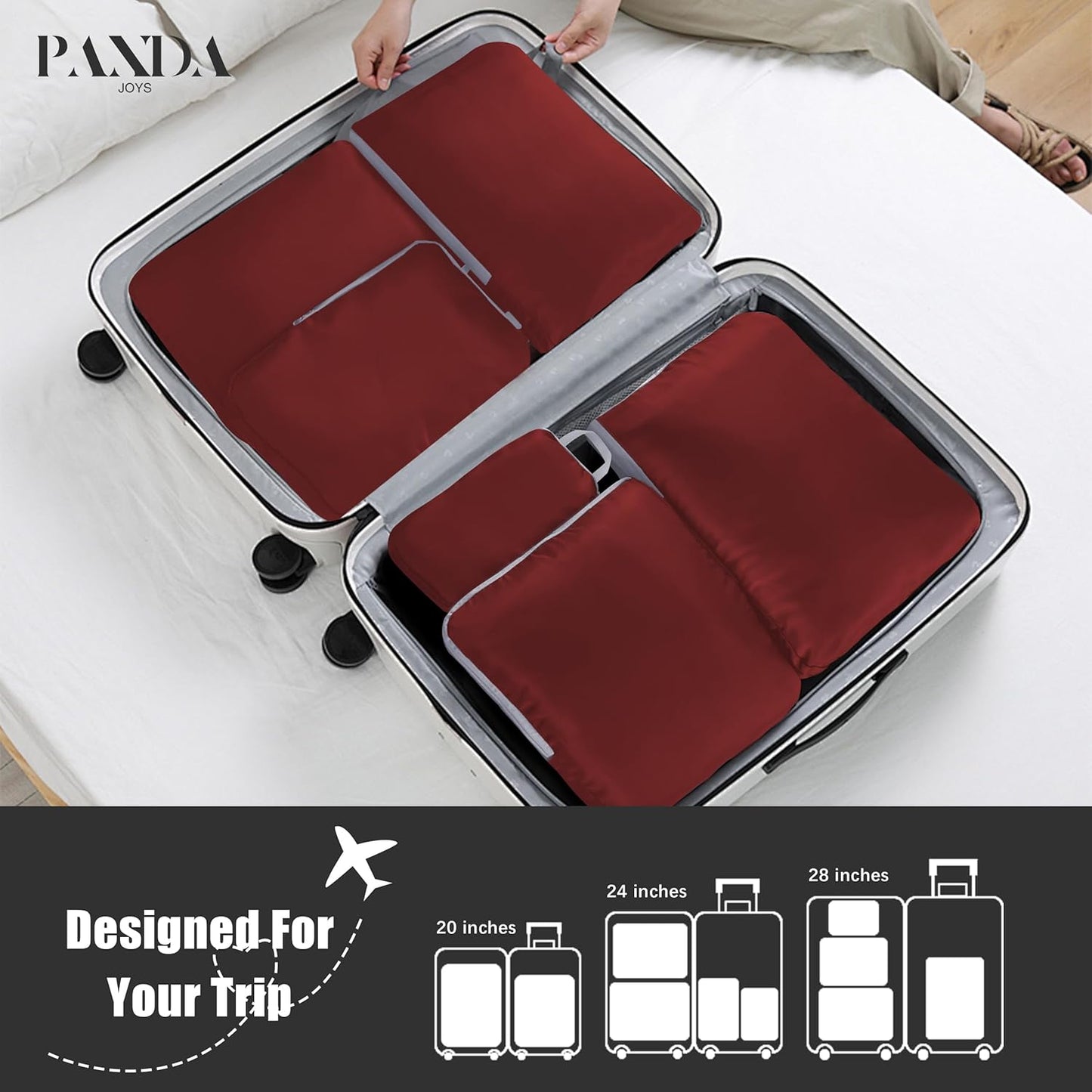 PANDA JOYS 4 Set Compression Packing Cubes Travel - Travel Accessories Expandable Packing Organizers for Carry On - Essentials Luggage Bags - Burgundy
