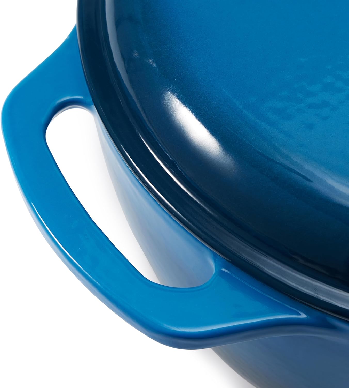Amazon Basics Enameled Cast Iron Dutch Oven Pot with Lid, Round, Dual Handles, Heavy-Duty, Oven Safe for Baking, Roasting, Stews, 6-Quart, Blue