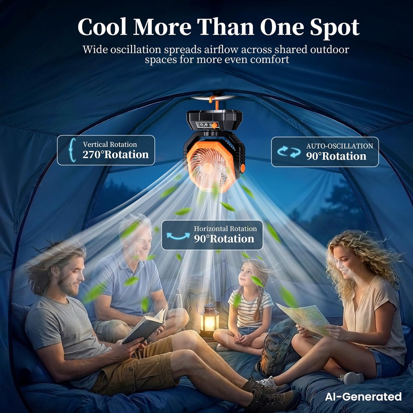 AJVV Camping Fan with Light, Remote and Oscillation, Battery Powered Hanging Tent Fan, Rechargeable Portable for Camp, Outdoor, Emergencies, Fishing, RV Travel, Jobsite