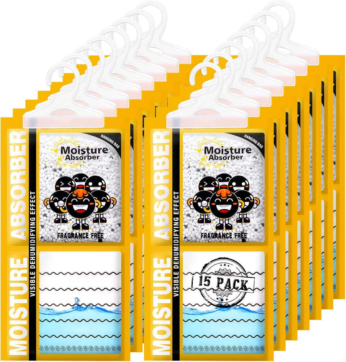 ZSZMFH 15 Pack Moisture Absorber Hanging Bags, Fragrance Free Humidity Packs, Hanging Closet Dehumidifier Bags, Moisture Absorber Packets-220g/pack.