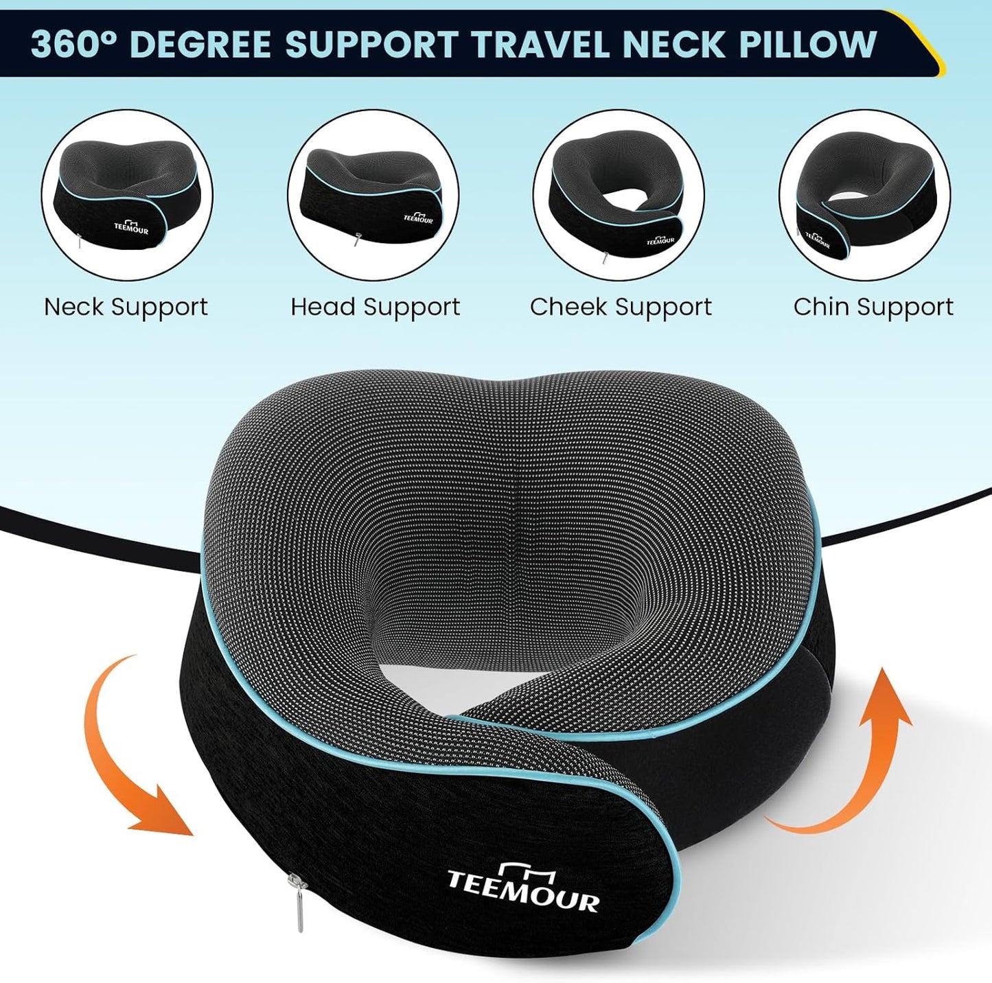 Travel Pillow Neck Pillow for Airplane Travel Essentials - Memory Foam Travel Neck Pillow, Stops Head Bobbing With Eye Mask & Earplugs, Portable Carry Bag for Long Flights| Airplane Accessories Black
