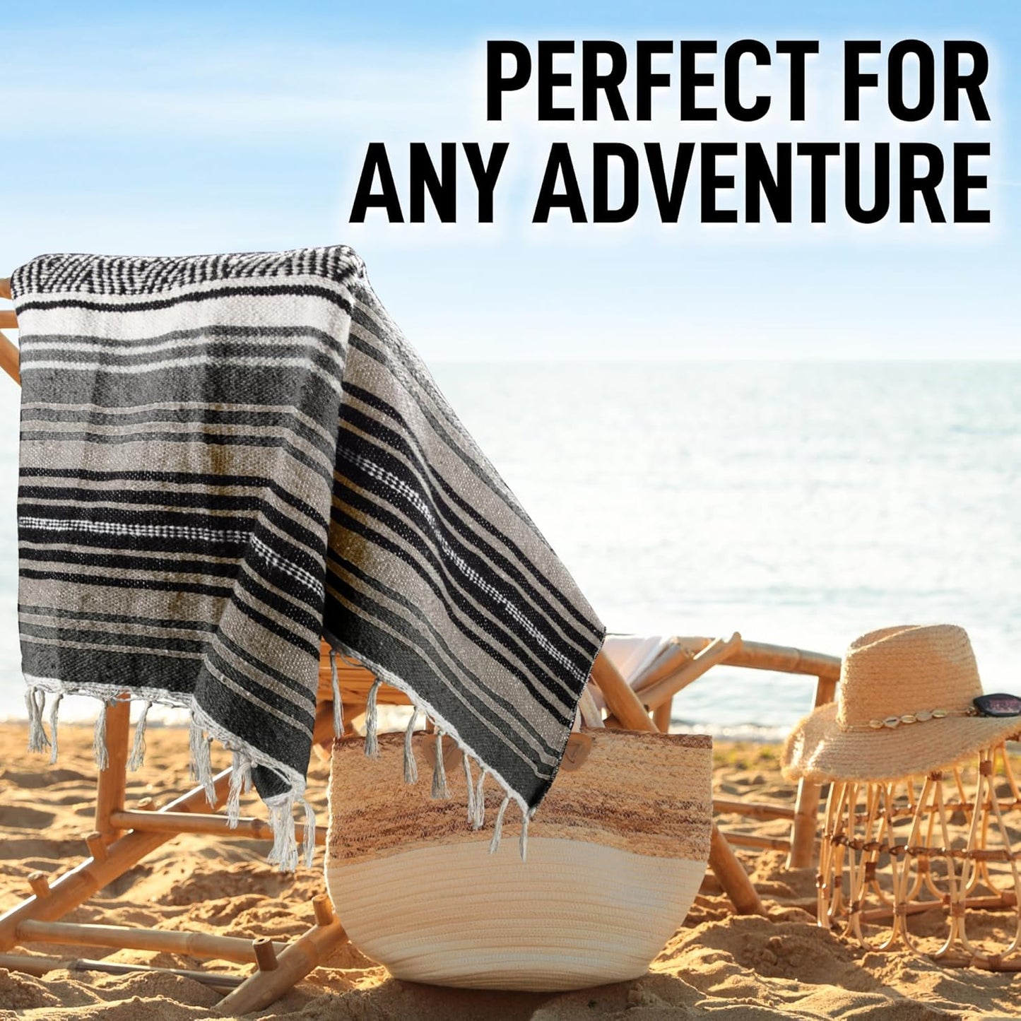 Hydration Nation Authentic Large Handwoven Mexican Blanket - Soft Yoga- Durable Serape- Lightweight Falsa, Beach, Camping, Picnic, Outdoor Blanket 70"x50" - Desert
